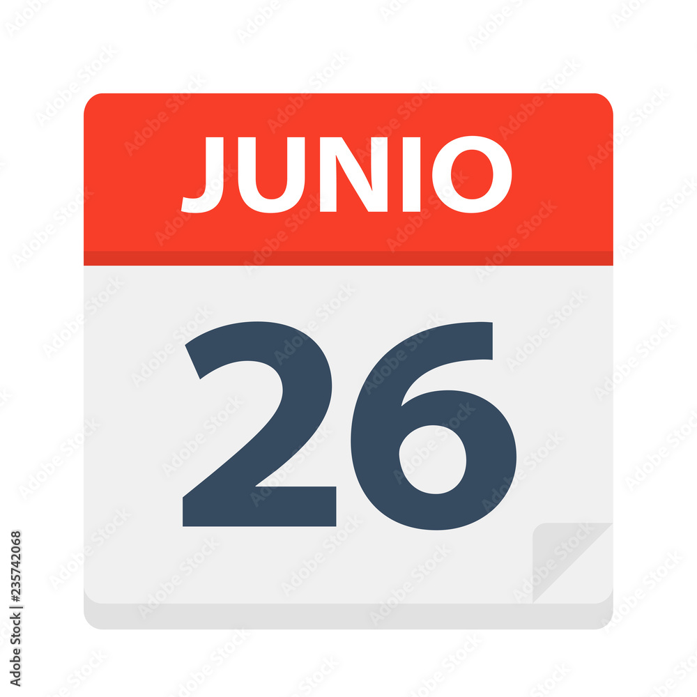 Junio 26 - Calendar Icon - June 26. Vector illustration of Spanish Calendar Leaf Junio 26 - Calendar Icon - June 26. Vector illustration of Spanish Calendar Leaf