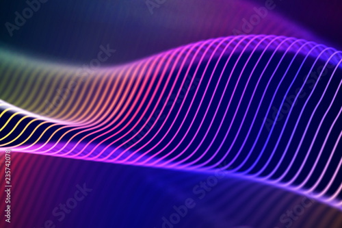 3D Sound waves. Big data abstract visualization. Digital technology concept: virtual landscape. Futuristic background. Colored sound waves, visual audio waves equalizer, EPS 10 vector illustration.