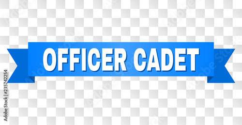 OFFICER CADET text on a ribbon. Designed with white caption and blue stripe. Vector banner with OFFICER CADET tag on a transparent background.