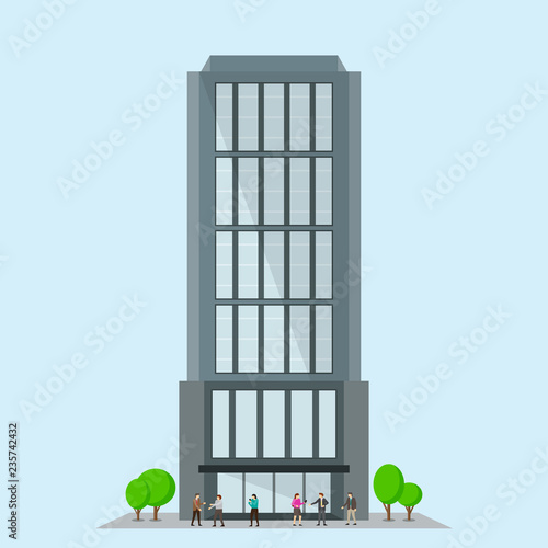 Business building with trees. Facade of modern office