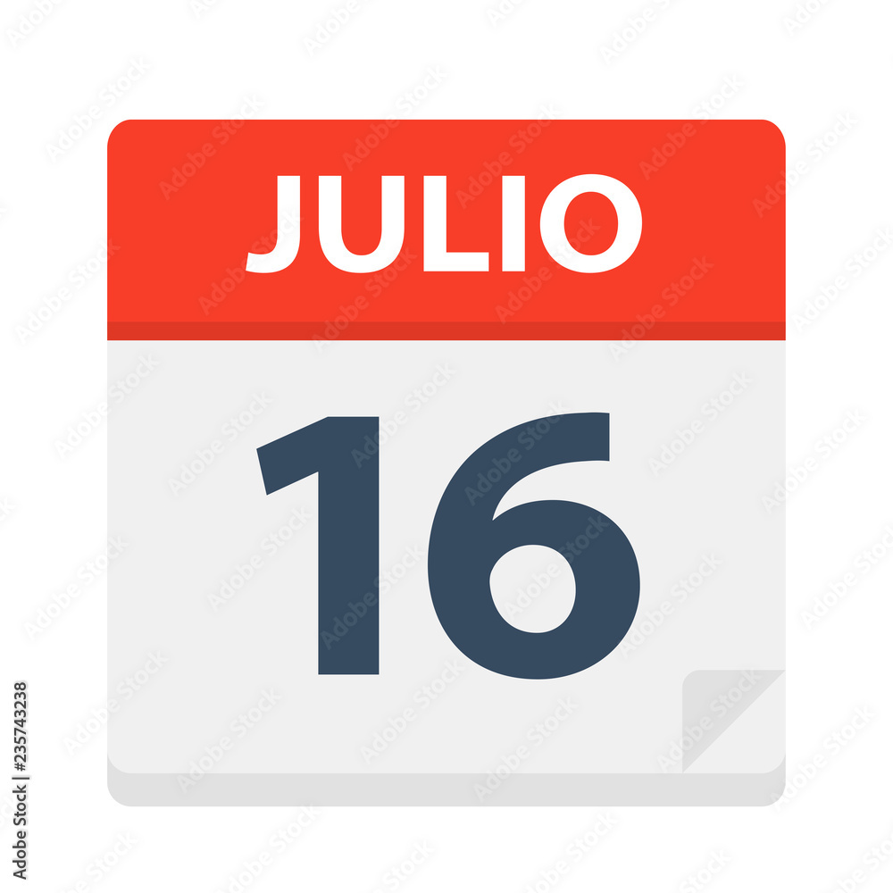 Julio 16 - Calendar Icon - July 16. Vector illustration of Spanish Calendar Leaf Julio 16 - Calendar Icon - July 16. Vector illustration of Spanish Calendar Leaf