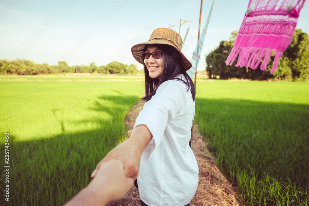 Woman Travel in Rice Field Woman Travel in Rice Field