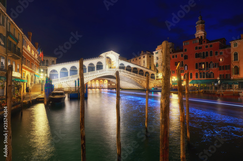 Rialto Bridge and Grand Canal at sunrise in Venice