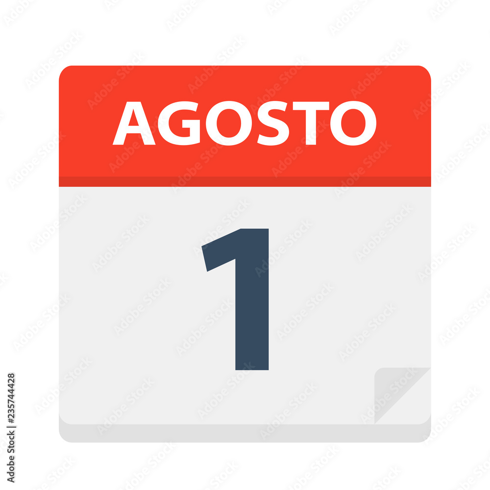 Agosto 1 - Calendar Icon - August 1. Vector illustration of Spanish  Calendar Leaf Stock Vector