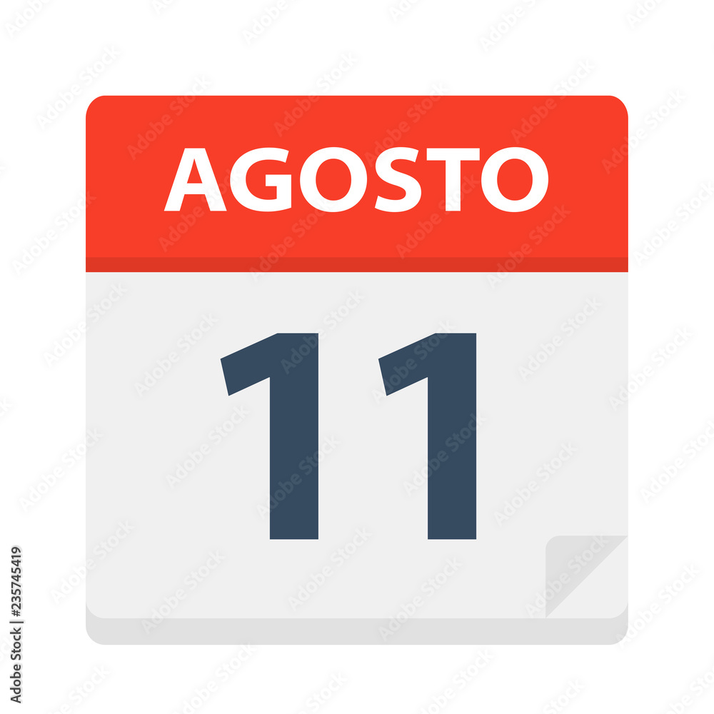 Agosto 11 - Calendar Icon - August 11. Vector illustration of Spanish Calendar Leaf Agosto 11 - Calendar Icon - August 11. Vector illustration of Spanish Calendar Leaf