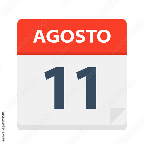 Agosto 11 - Calendar Icon - August 11. Vector illustration of Spanish Calendar Leaf