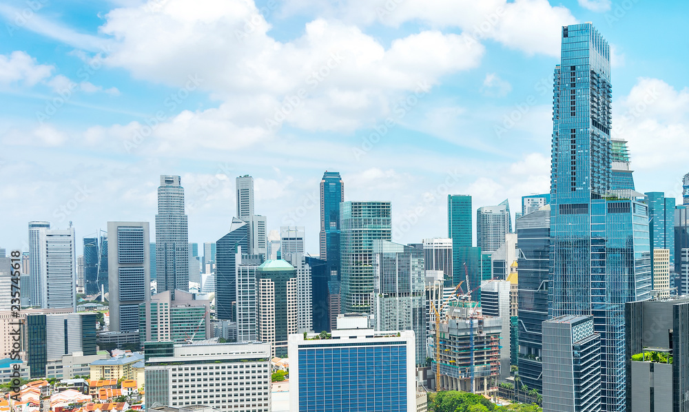 Naklejka premium Antena panorama metropolii Singapuru