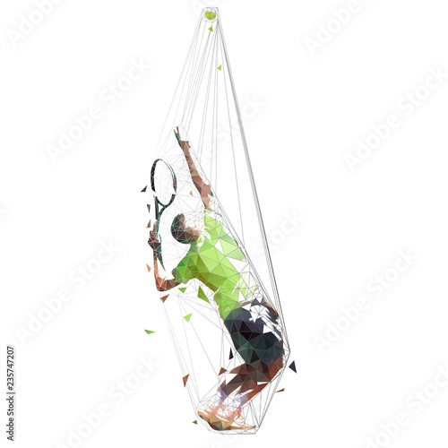 Tennis player serving ball, low polygonal vector illustration. Tennis serve