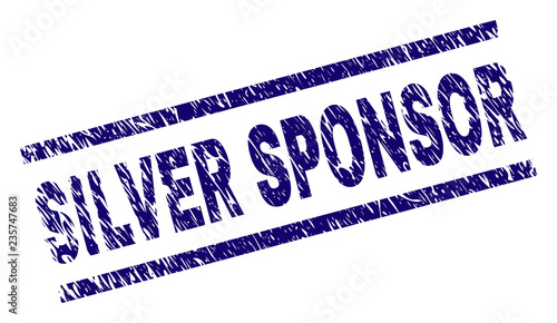SILVER SPONSOR seal print with grunge style. Blue vector rubber print of SILVER SPONSOR text with retro texture. Text caption is placed between parallel lines.