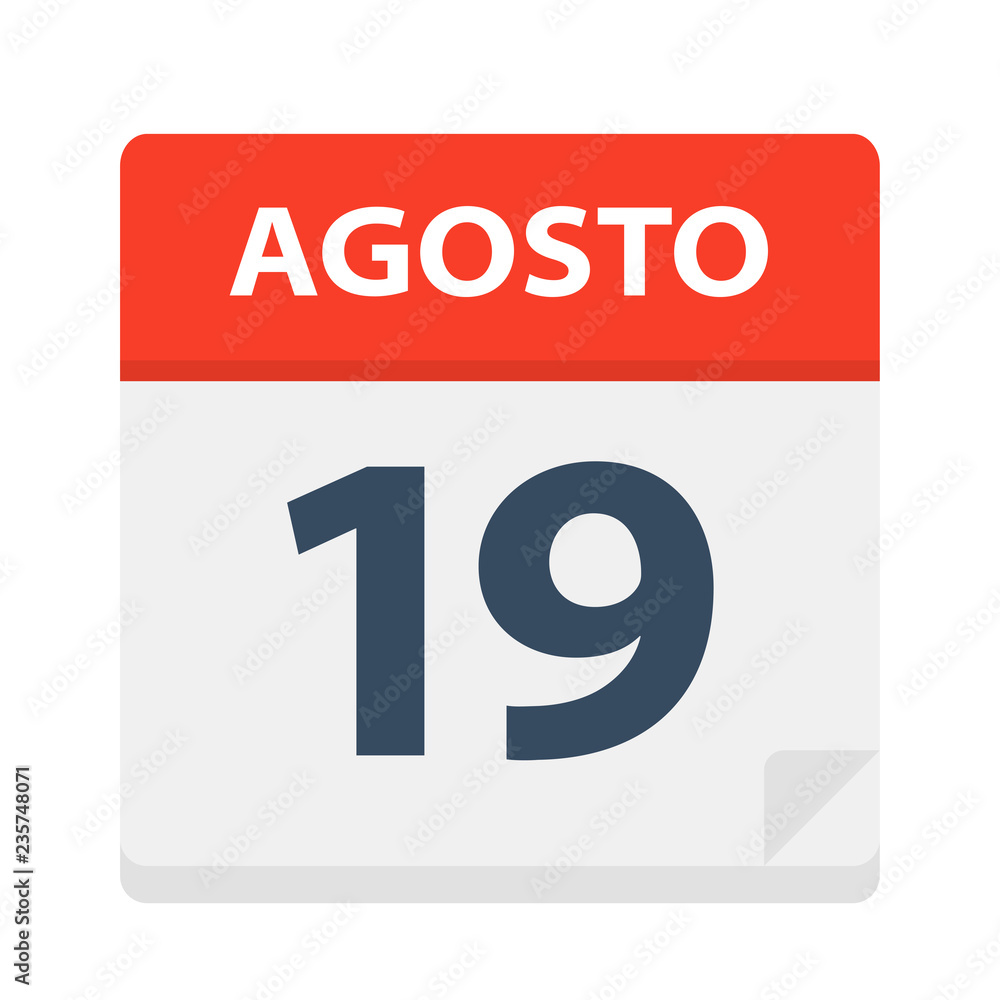 Agosto 19 - Calendar Icon - August 19. Vector illustration of Spanish Calendar Leaf Agosto 19 - Calendar Icon - August 19. Vector illustration of Spanish Calendar Leaf