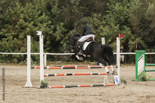 jump over the barrier on a horse