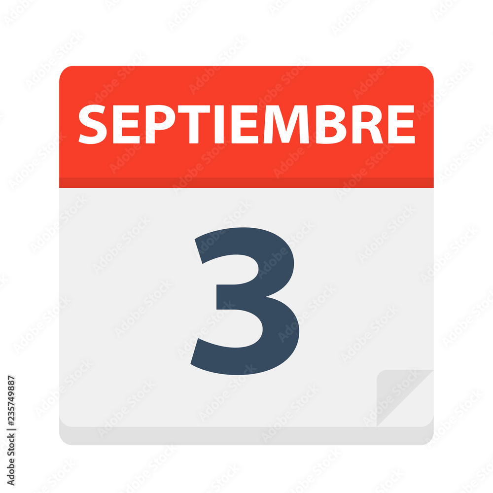 Septiembre 3 - Calendar Icon - September 3. Vector illustration of Spanish Calendar Leaf Septiembre 3 - Calendar Icon - September 3. Vector illustration of Spanish Calendar Leaf