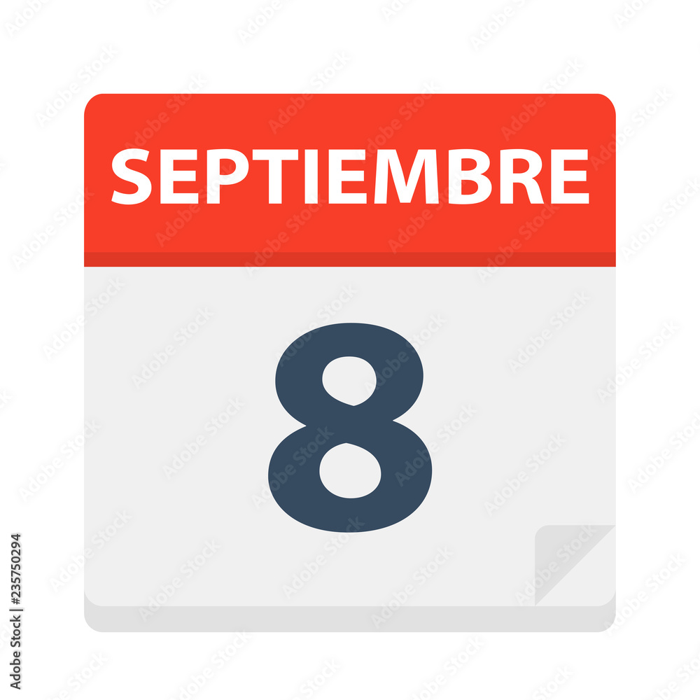 Septiembre 8 - Calendar Icon - September 8. Vector illustration of Spanish Calendar Leaf Septiembre 8 - Calendar Icon - September 8. Vector illustration of Spanish Calendar Leaf