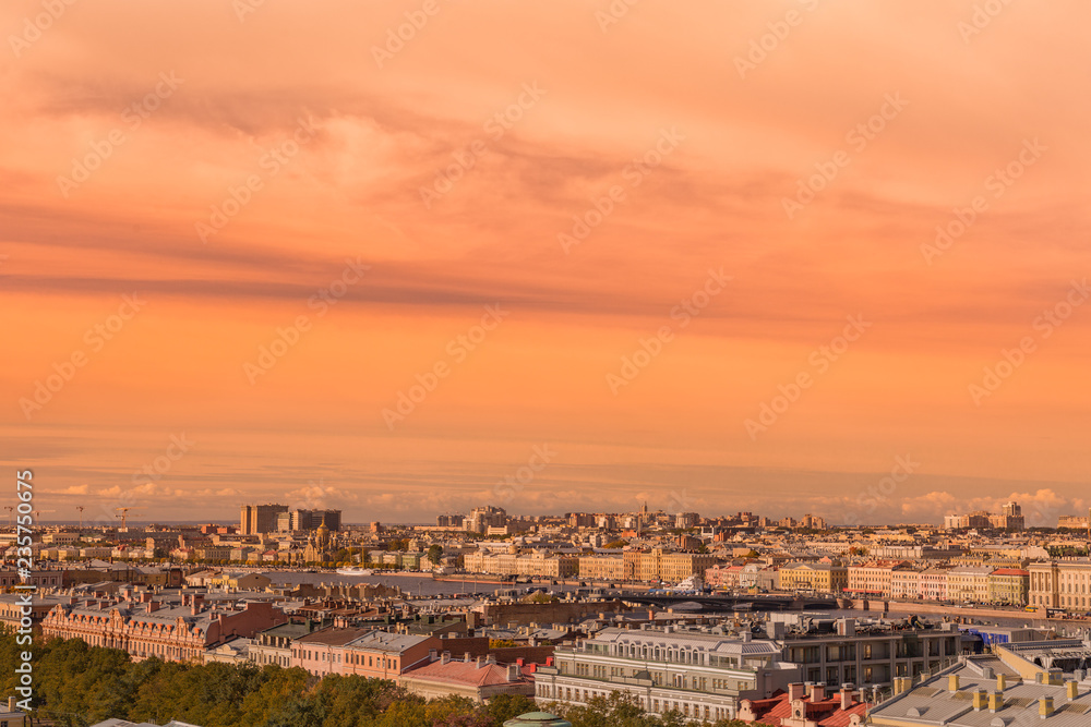 panorama on the roof at sunset in St. Petersburg