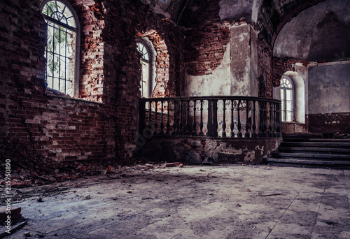 Inside Interior of an old Abandoned Church in Latvia  Galgauska - light Shining Through the Windows
