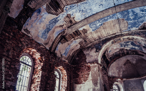 Inside Interior of an old Abandoned Church in Latvia, Galgauska - light Shining Through the Windows