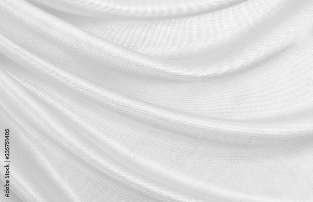 Smooth elegant white silk or satin luxury cloth texture as wedding background. Luxurious background design - obrazy, fototapety, plakaty 