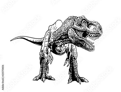 Graphical angry tyrannosaurus isolated on white background,vector sketch for tattoo and printing