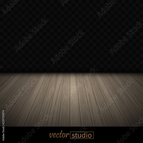 Dance studio. Illuminated wooden floor, rear dark wall.
