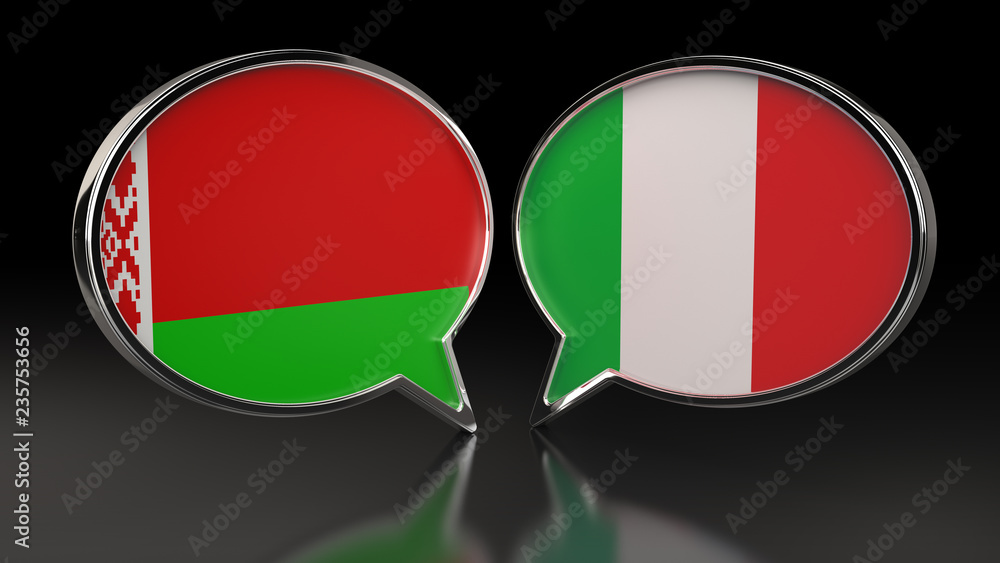Belarus and Italy flags with Speech Bubbles. 3D illustration Belarus and Italy flags with Speech Bubbles. 3D illustration
