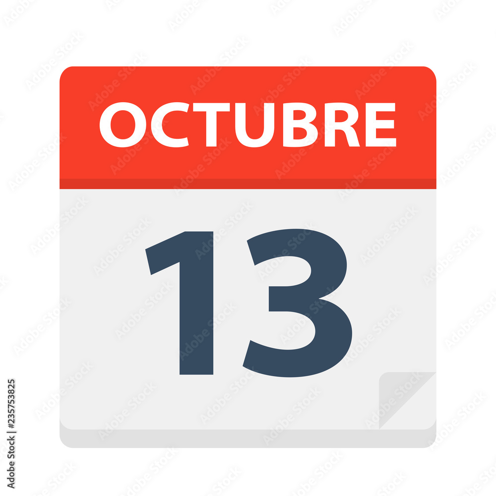 Octubre 13 - Calendar Icon - October 13. Vector illustration of Spanish Calendar Leaf Octubre 13 - Calendar Icon - October 13. Vector illustration of Spanish Calendar Leaf