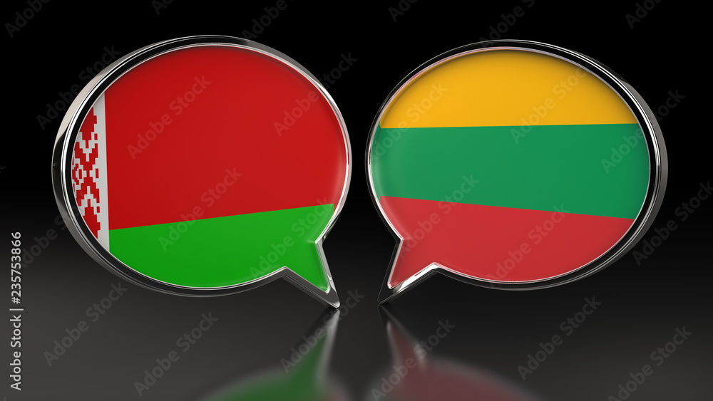 Belarus and Lithuania flags with Speech Bubbles. 3D illustration Belarus and Lithuania flags with Speech Bubbles. 3D illustration