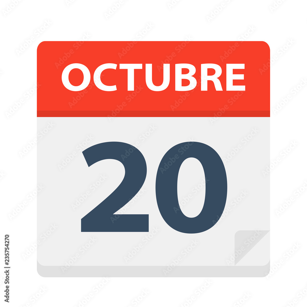 Octubre 20 - Calendar Icon - October 20. Vector illustration of Spanish Calendar Leaf Octubre 20 - Calendar Icon - October 20. Vector illustration of Spanish Calendar Leaf