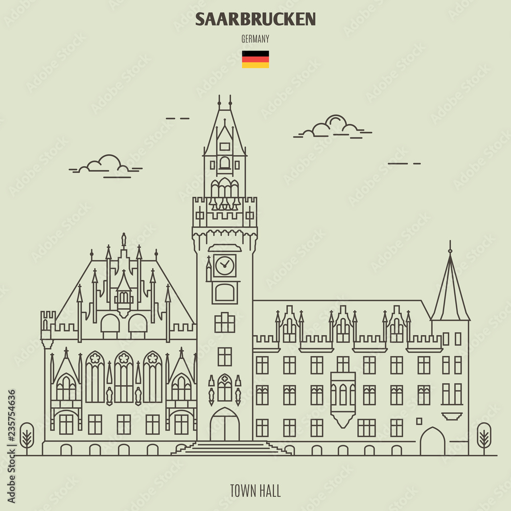 Town Hall in Saarbrucken, Germany. Landmark icon