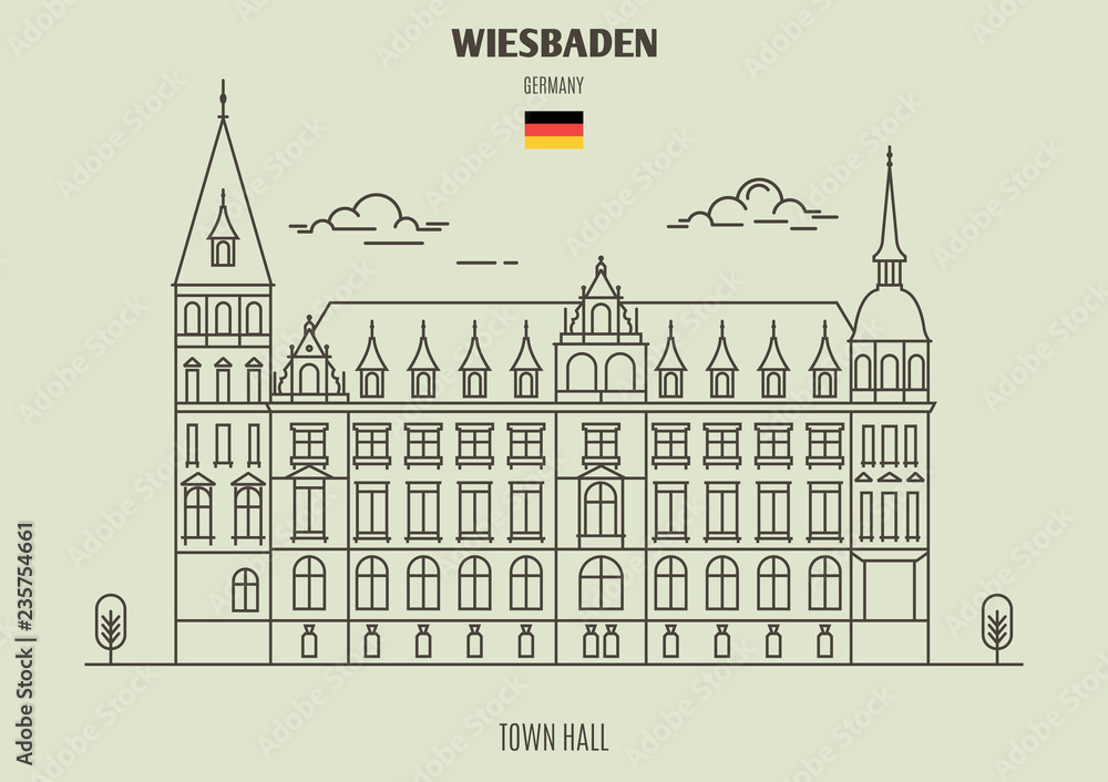 Town Hall in Wiesbaden, Germany. Landmark icon