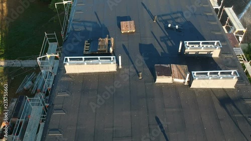 Flat house roof after renovation, aerial view
