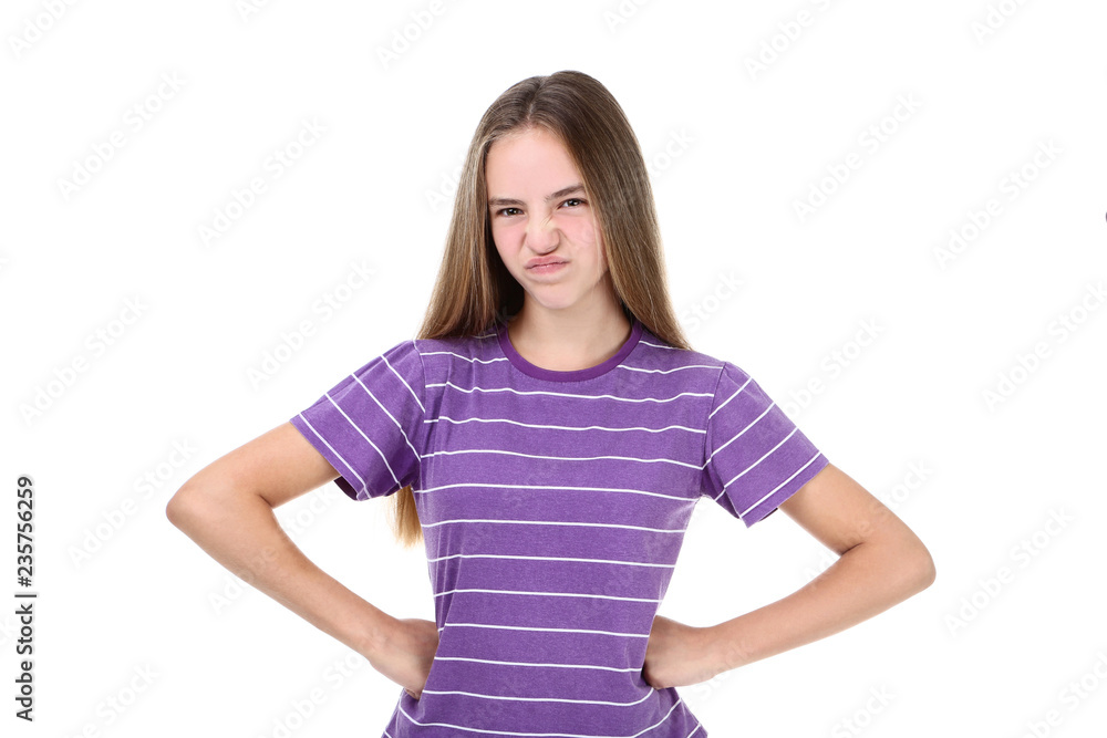 Emotional young girl isolated on white background Emotional young girl isolated on white background