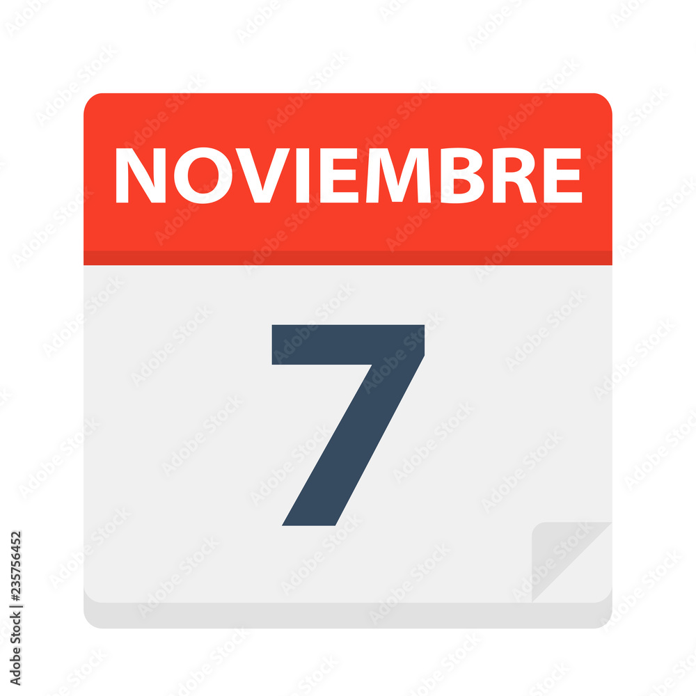 Noviembre 7 - Calendar Icon - November 7. Vector illustration of Spanish Calendar Leaf Noviembre 7 - Calendar Icon - November 7. Vector illustration of Spanish Calendar Leaf