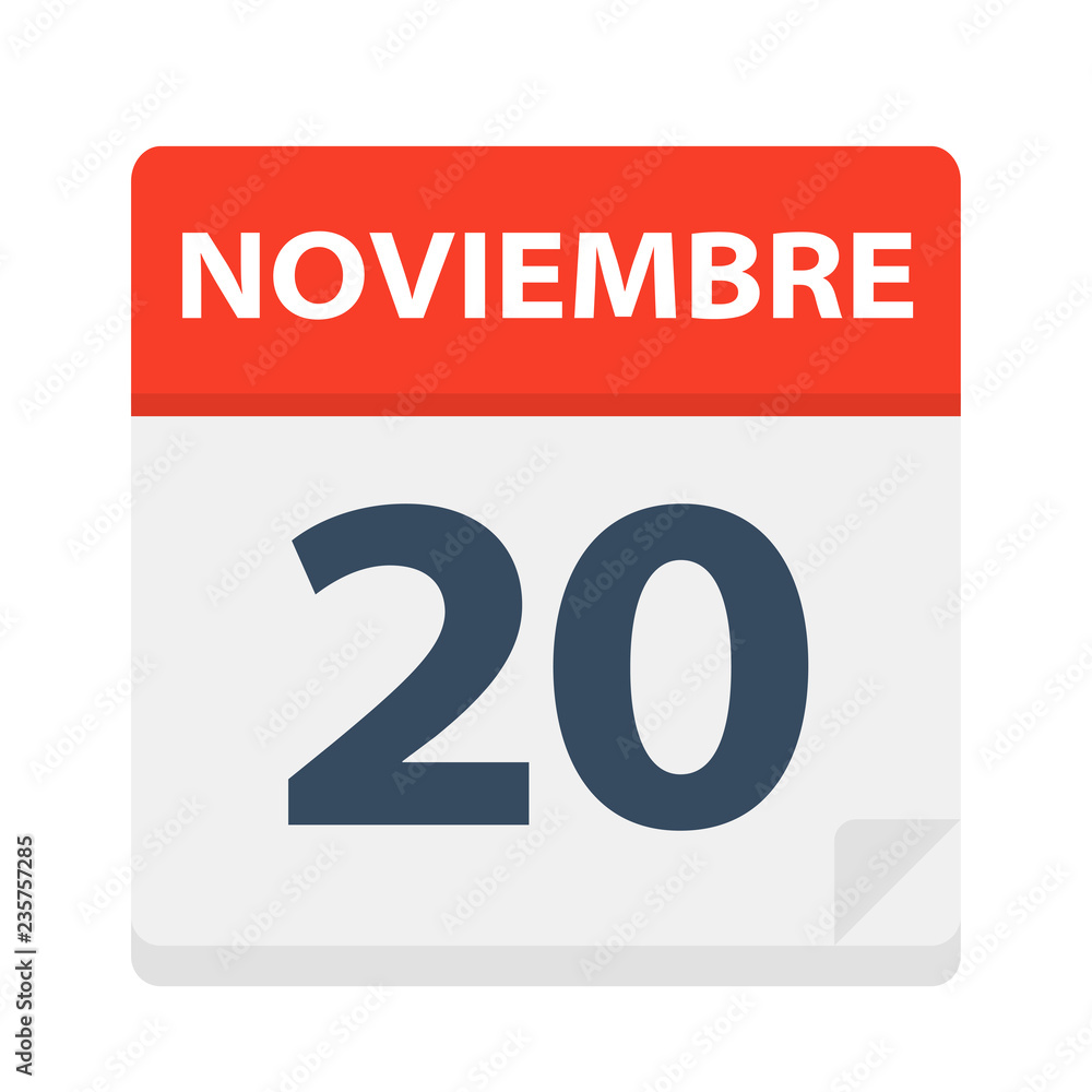 Noviembre 20 - Calendar Icon - November 20. Vector illustration of Spanish Calendar Leaf Noviembre 20 - Calendar Icon - November 20. Vector illustration of Spanish Calendar Leaf