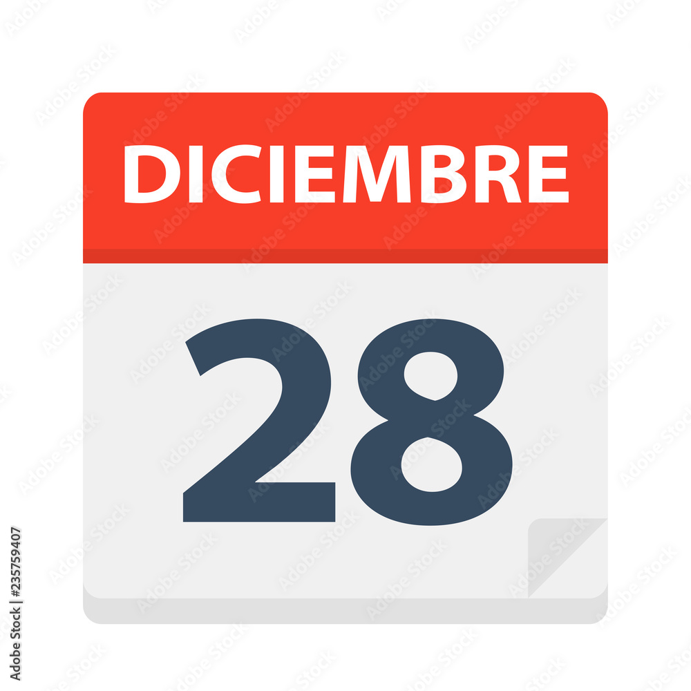 Diciembre 28 - Calendar Icon - December 28. Vector illustration of Spanish Calendar Leaf Diciembre 28 - Calendar Icon - December 28. Vector illustration of Spanish Calendar Leaf