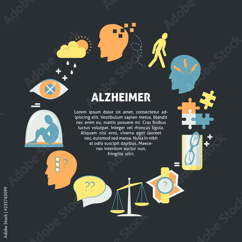 Alzheimer's symptoms round concept in flat style