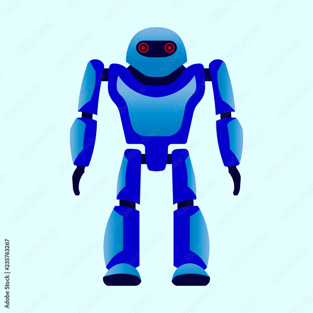 Robot. Bluish. Vector image. Isolated object on white background. Isolate. Robot. Bluish. Vector image. Isolated object on white background. Isolate.