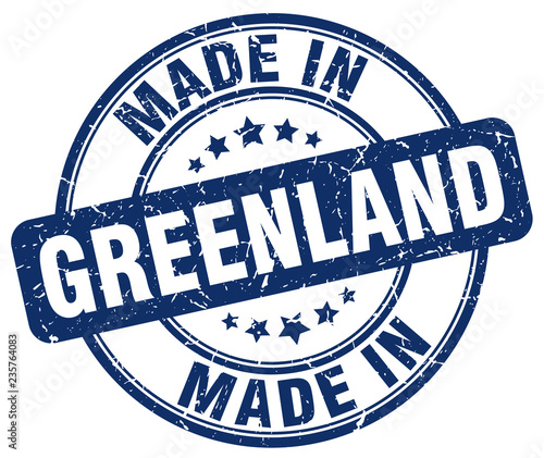 made in Greenland blue grunge round stamp