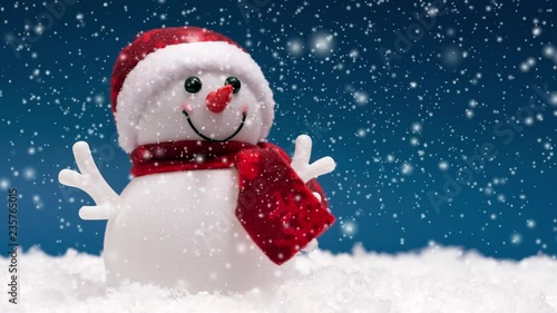 Cute little snowman in snow animated greeting card