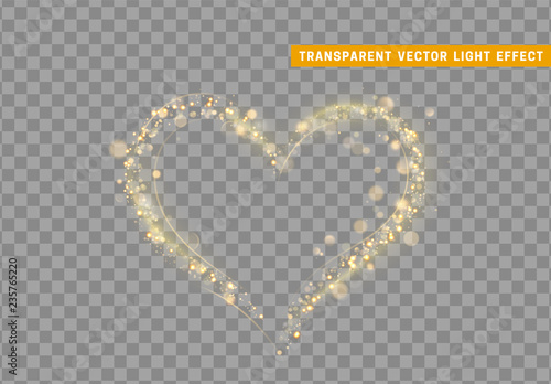 Golden heart of glitter light effect. Glowing sparkling particles on transparent background. Sparkle stardust. vector illustration.