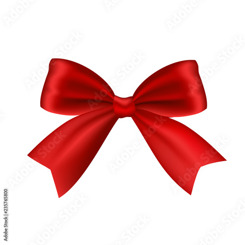 Red bow with ribbon, isolated on transparent background.