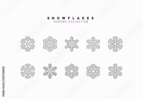 Set vector snowflakes. Collection of snowflake winter decoration. Isolated on white background.
