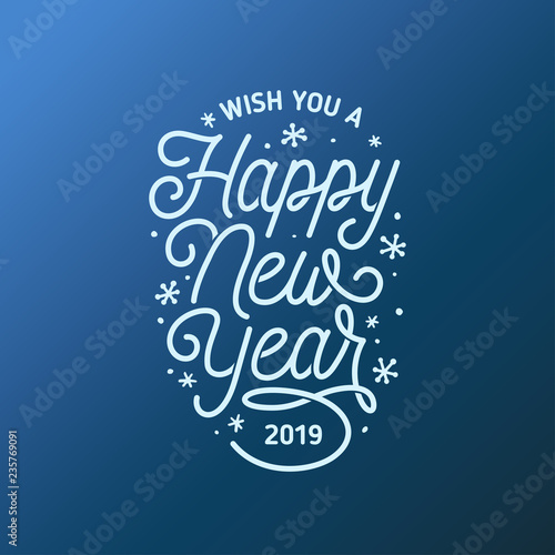 Happy New Year lettering template. Greeting card or invitation. Vector vintage illustration.