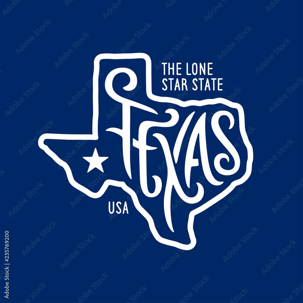 Texas related t-shirt design. The lone star state. Vintage vector illustration.