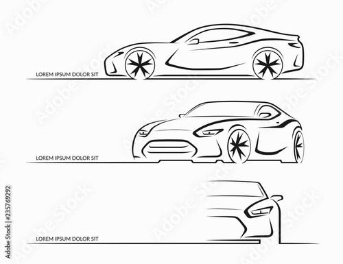 Naklejka Set of sports car silhouettes. Vector illustration