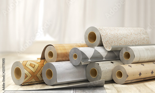 Canvastavla Rolls of linoleum with different texture. 3d illustration