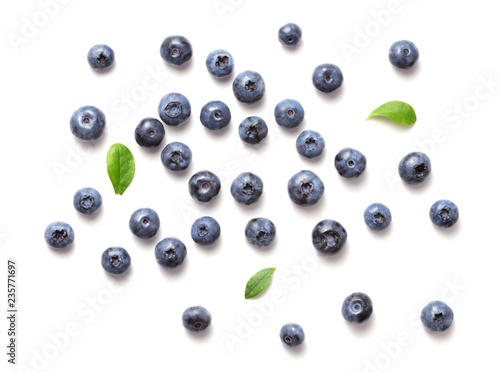 blueberry with leaves isolated on white background