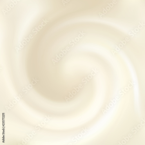 Syrup, mayonnaise, yogurt, ice cream, condensed milk, whipped cream or fluid cheese with space for text. Whirl light beige eddy surface. Close up view. Gradient mesh background