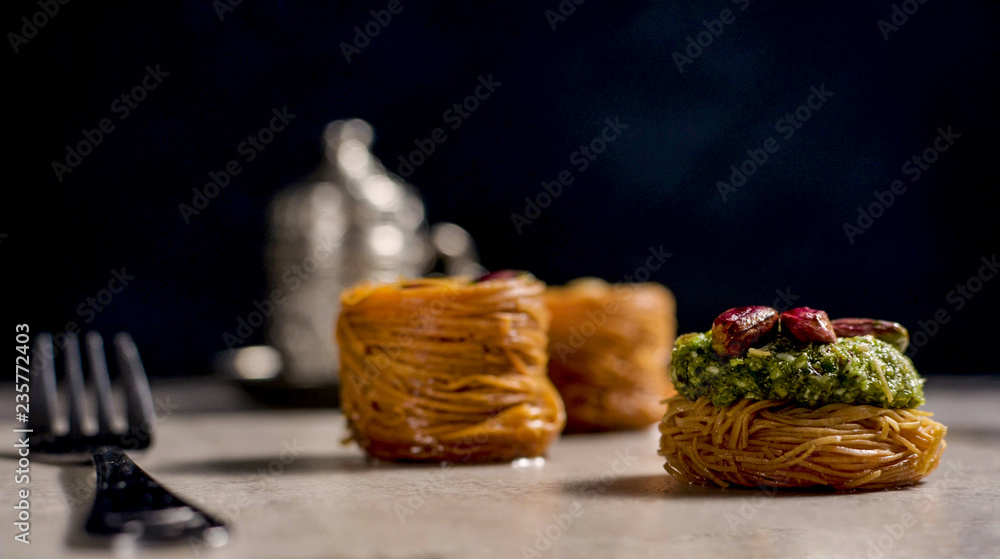 Turkish delights - baklava traditional sweets with turkish coffee