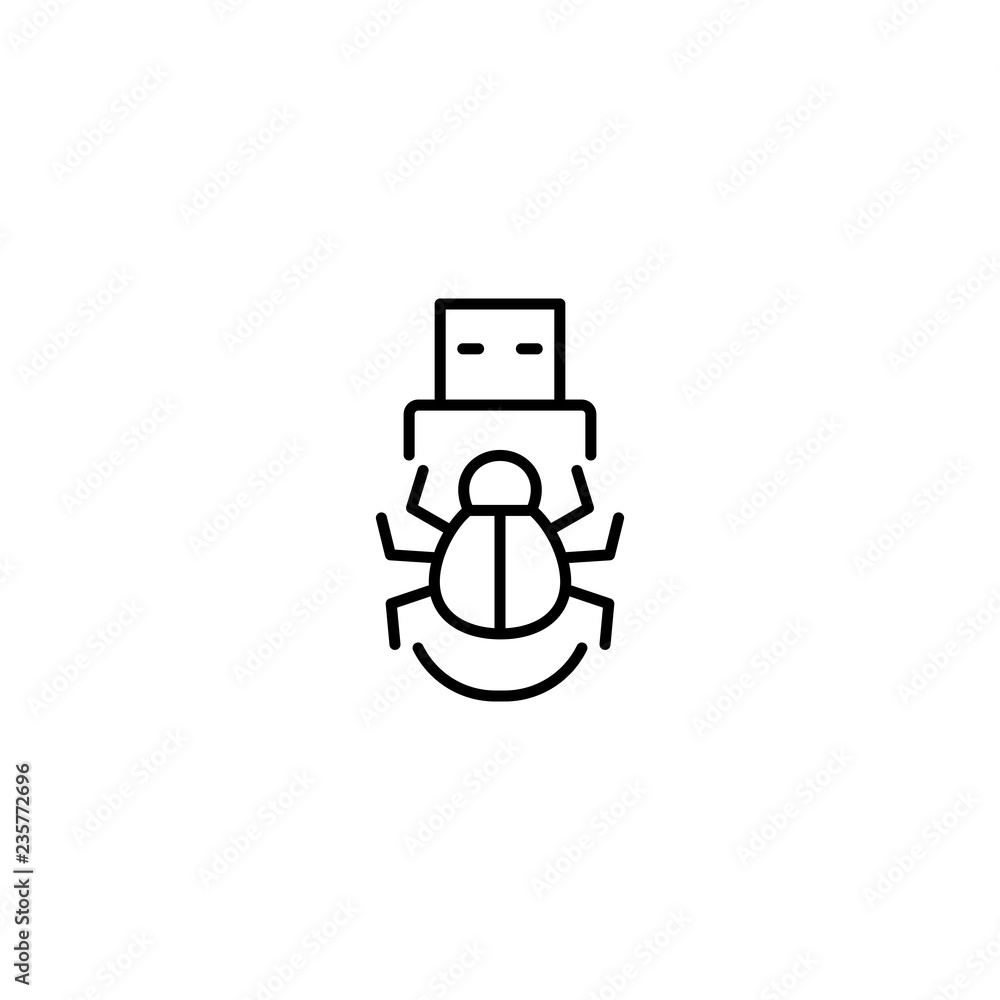 computer bug virus on usb flash drive line black icon on white background computer bug virus on usb flash drive line black icon on white background
