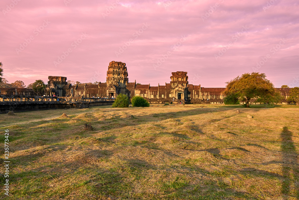 View of Angkor Wat at sunrise, Archaeological Park in Siem Reap, Cambodia UNESCO World Heritage Site